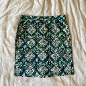 Green and blue paisley pencil skirt